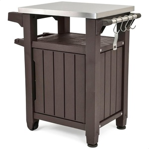 image:imageKeter Outdoor Grill Prep Table amp Serving Cart Stainless Steel Top Unity 40 Gal Brown  Portable Bar Table and Cooking Accessory for Pool Patio Lawn and Backyard