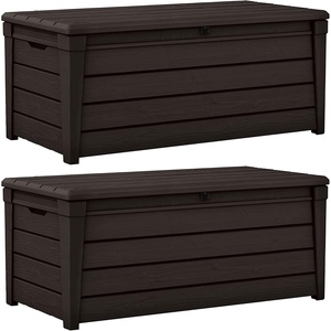 image:imageKeter Outdoor Storage Deck Box for Patio Backyard amp Garden Brightwood 120 Gal Brown  Lockable Organizing and Waterproof Plastic Container Bench2