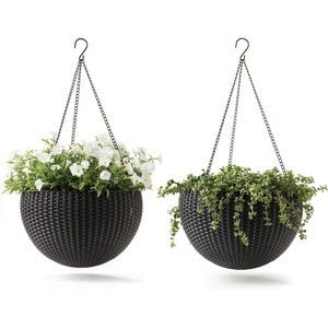 image:imageKeter Resin Rattan Set of 2 Round Hanging Planter Baskets for Indoor and Outdoor PlantsPerfect for Porches and Patio Decor CappuccinoGraphite