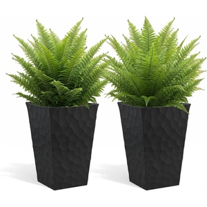 image:imageKeter Set of 2 Resin Modern Outdoor 22 Inch Tall Large Flower Pots Tapered Wood Look Planters for Outdoor Plants and Front Porch Decor GraphiteGraphite