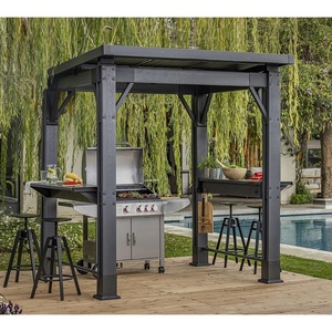 image:imageKeter Signature 8 x 65 FT Grill Gazebo Hardtop Durable Resin Outdoor BBQ Gazebo with Double Shelves Permanent Grill Pavilion for Patio Lawn Deck Backyard and Garden
