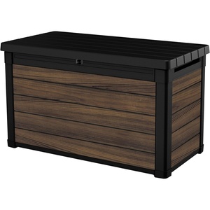 image:imageKeter Signature Everwood 30 Gallon Resin Outdoor Storage Box and Patio Furniture Side Table for Pool and Garden Accessories WalnutRosewood