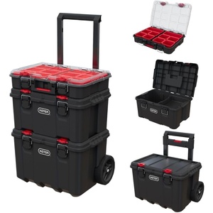 image:imageStack N Roll 4Piece Rolling Tool Storage System  Includes Large Rolling Tool Box 2Drawer Tool Box amp 2 Tray Organizers  Modular Stackable Tool Storage with Wheels for Garage amp Workshop3PC System