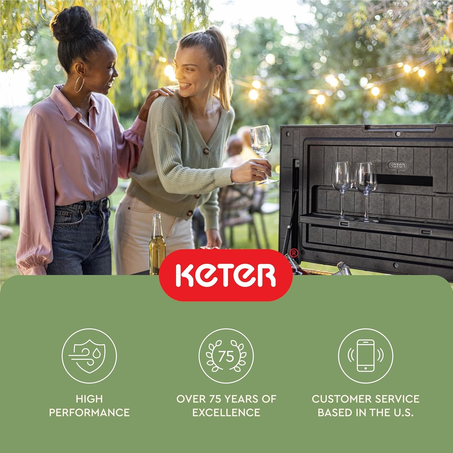 image:imageKeter 898 Qt Portable Outdoor Patio Cooling Chest Ice Chest Beverage Party Bar Cart Table with Swivel Wheels Shelves and Bottle Opener Graphite