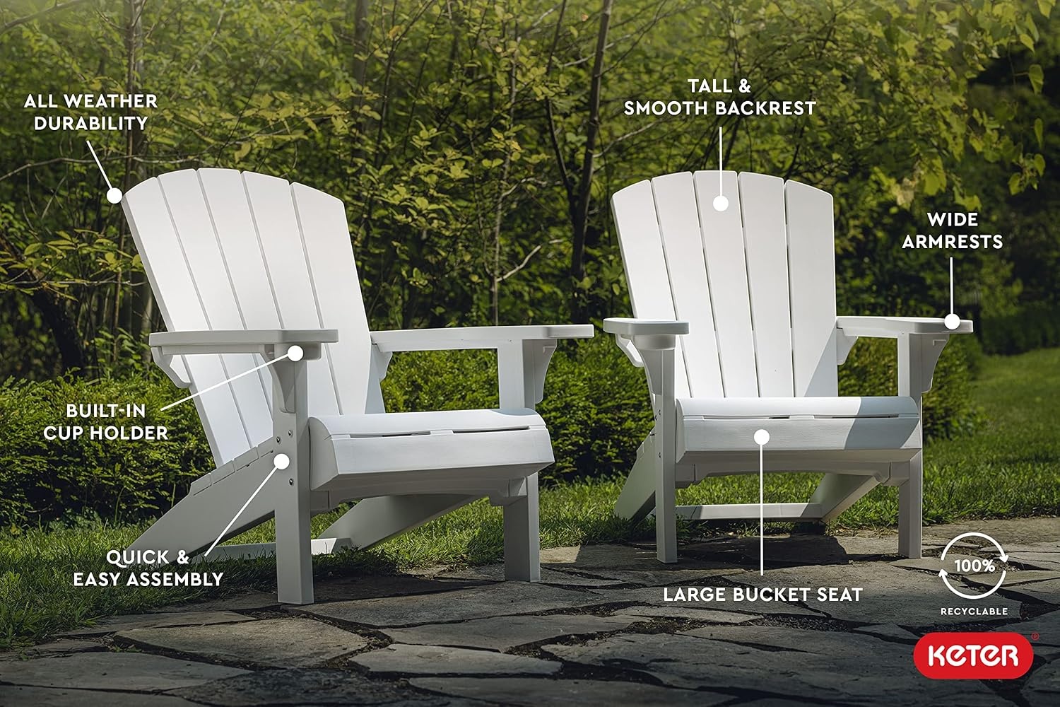 image:imageKeter Alpine Adirondack Resin Outdoor Furniture Patio Chairs with Cup HolderPerfect for Beach Pool and Fire Pit Seating White