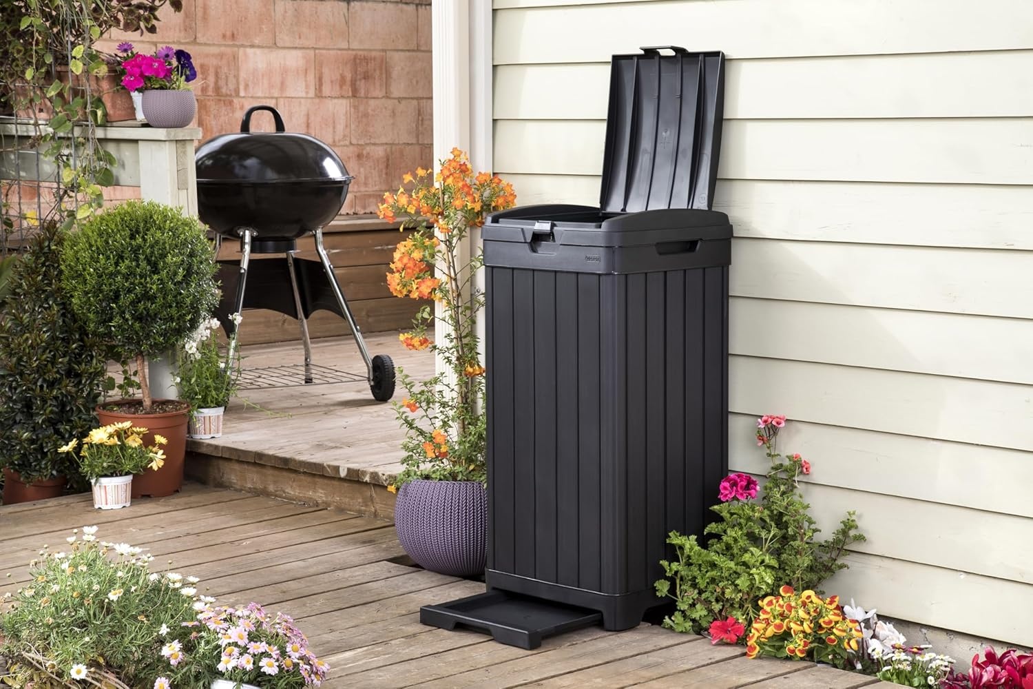 image:imageKeter Baltimore Resin 38 Gallon Outdoor Kitchen Trash Can with Lid and Drip Tray for Easy CleaningPerfect for Patio Dining BlackBaltimore