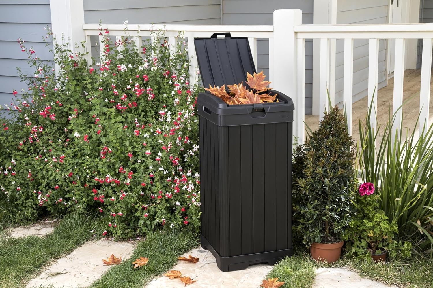 image:imageKeter Baltimore Resin 38 Gallon Outdoor Kitchen Trash Can with Lid and Drip Tray for Easy CleaningPerfect for Patio Dining BlackBaltimore
