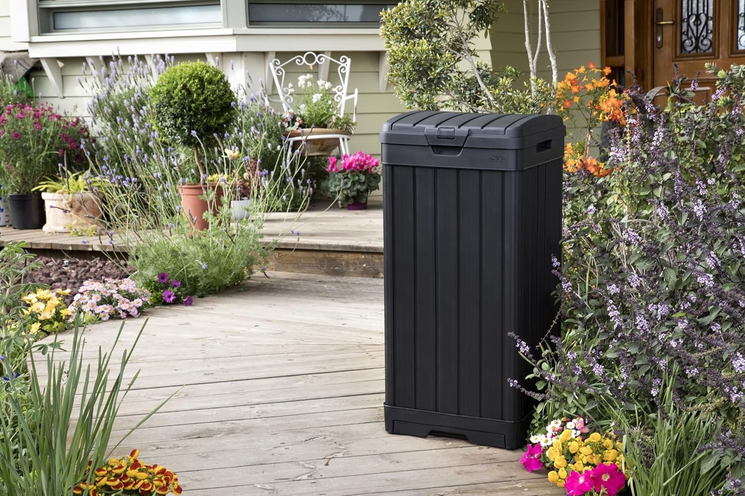 image:imageKeter Baltimore Resin 38 Gallon Outdoor Kitchen Trash Can with Lid and Drip Tray for Easy CleaningPerfect for Patio Dining BlackBaltimore