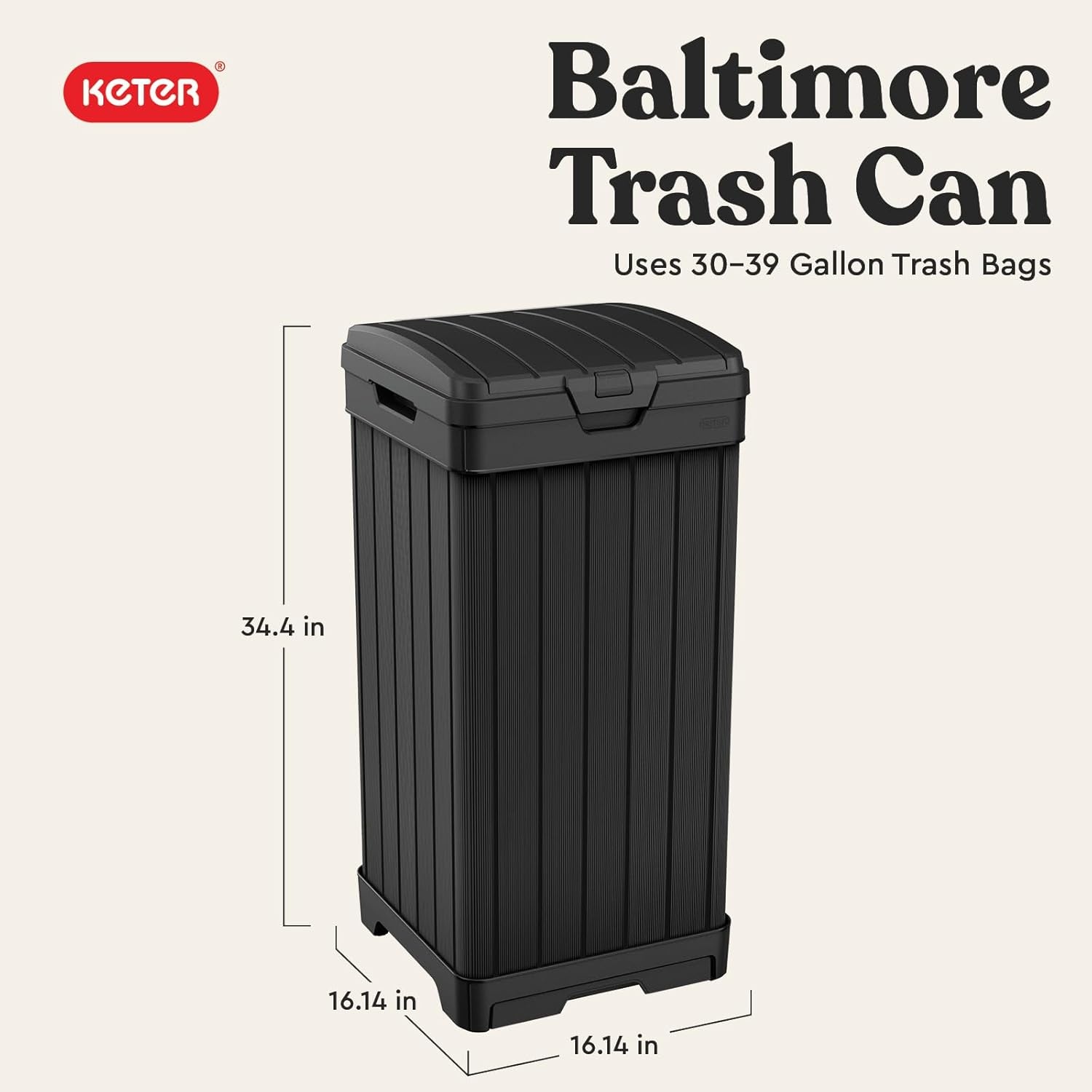 image:imageKeter Baltimore Resin 38 Gallon Outdoor Kitchen Trash Can with Lid and Drip Tray for Easy CleaningPerfect for Patio Dining BlackBaltimore