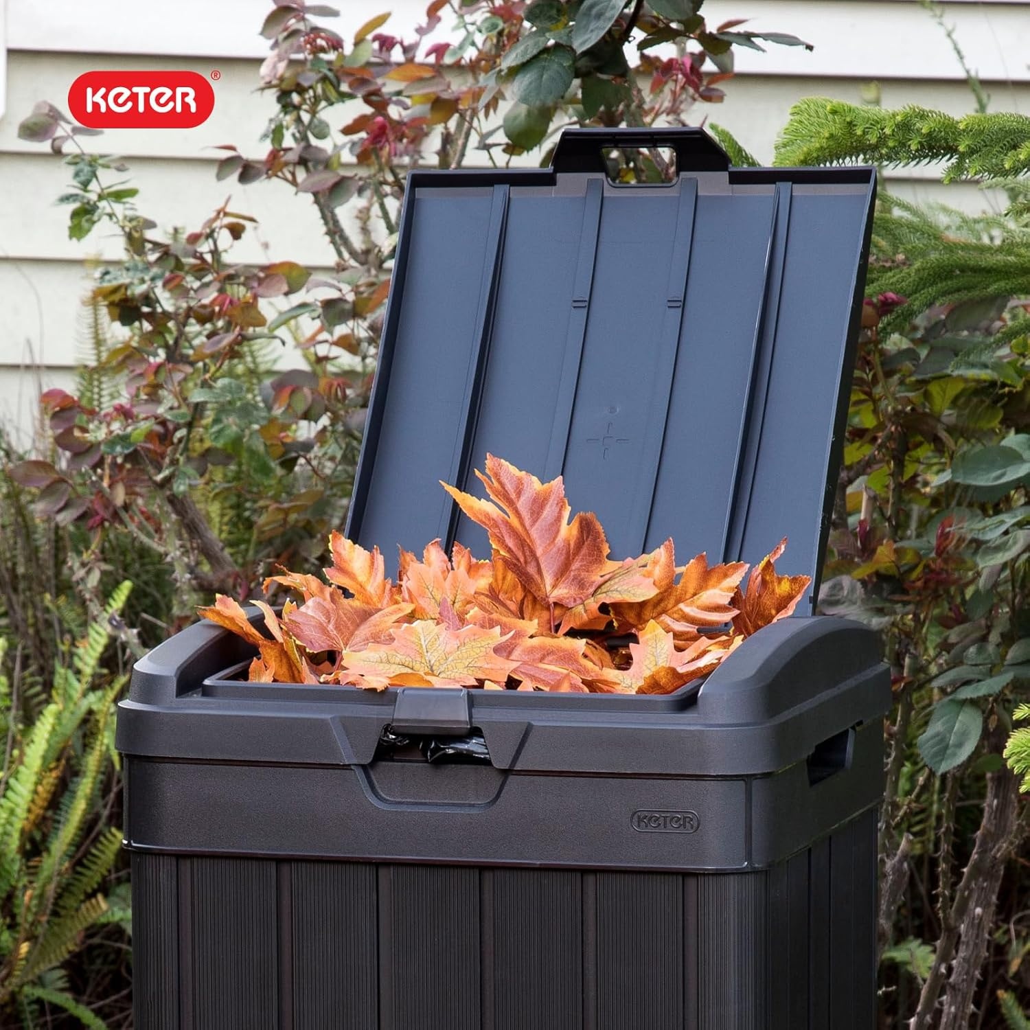 image:imageKeter Baltimore Resin 38 Gallon Outdoor Kitchen Trash Can with Lid and Drip Tray for Easy CleaningPerfect for Patio Dining BlackBaltimore