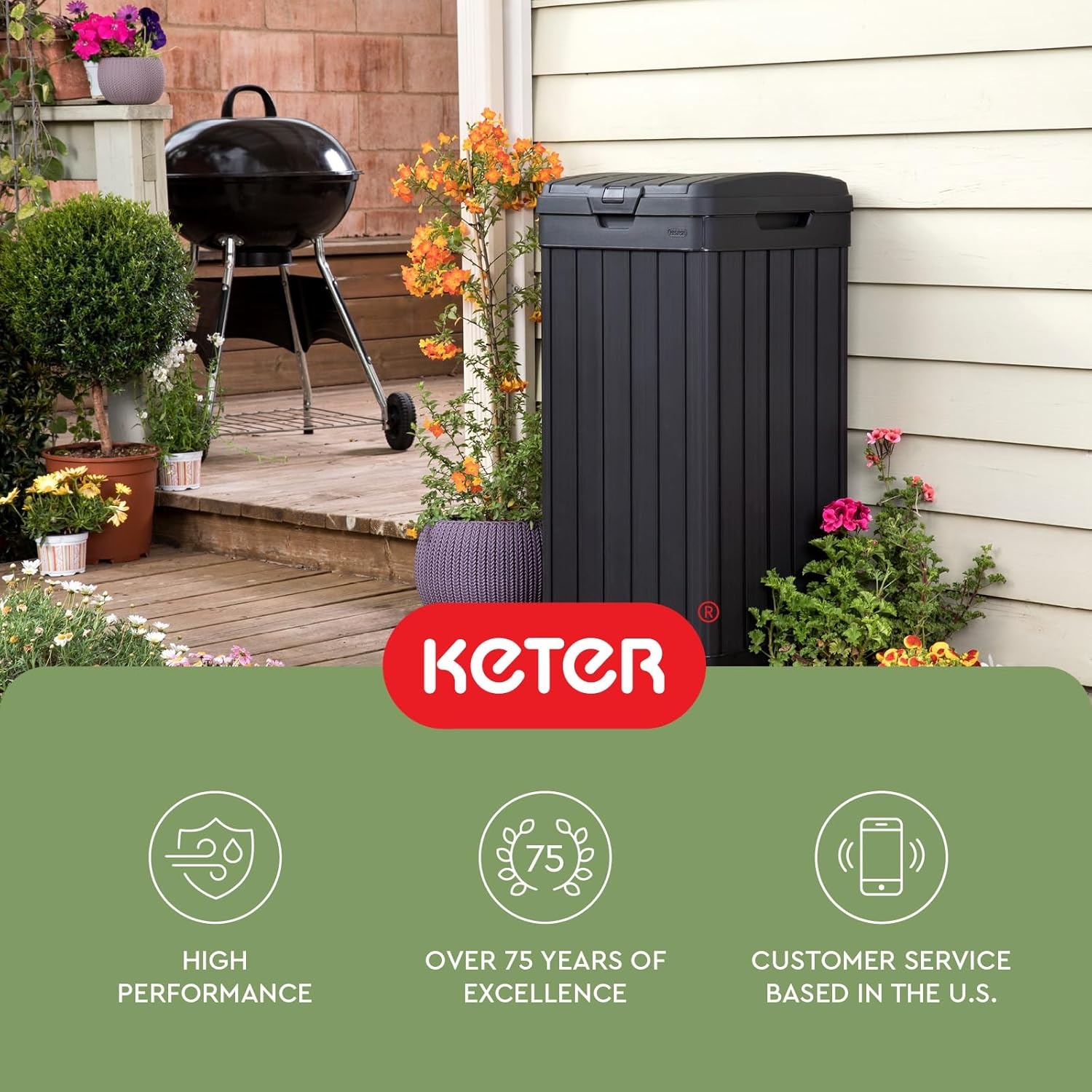 image:imageKeter Baltimore Resin 38 Gallon Outdoor Kitchen Trash Can with Lid and Drip Tray for Easy CleaningPerfect for Patio Dining BlackBaltimore