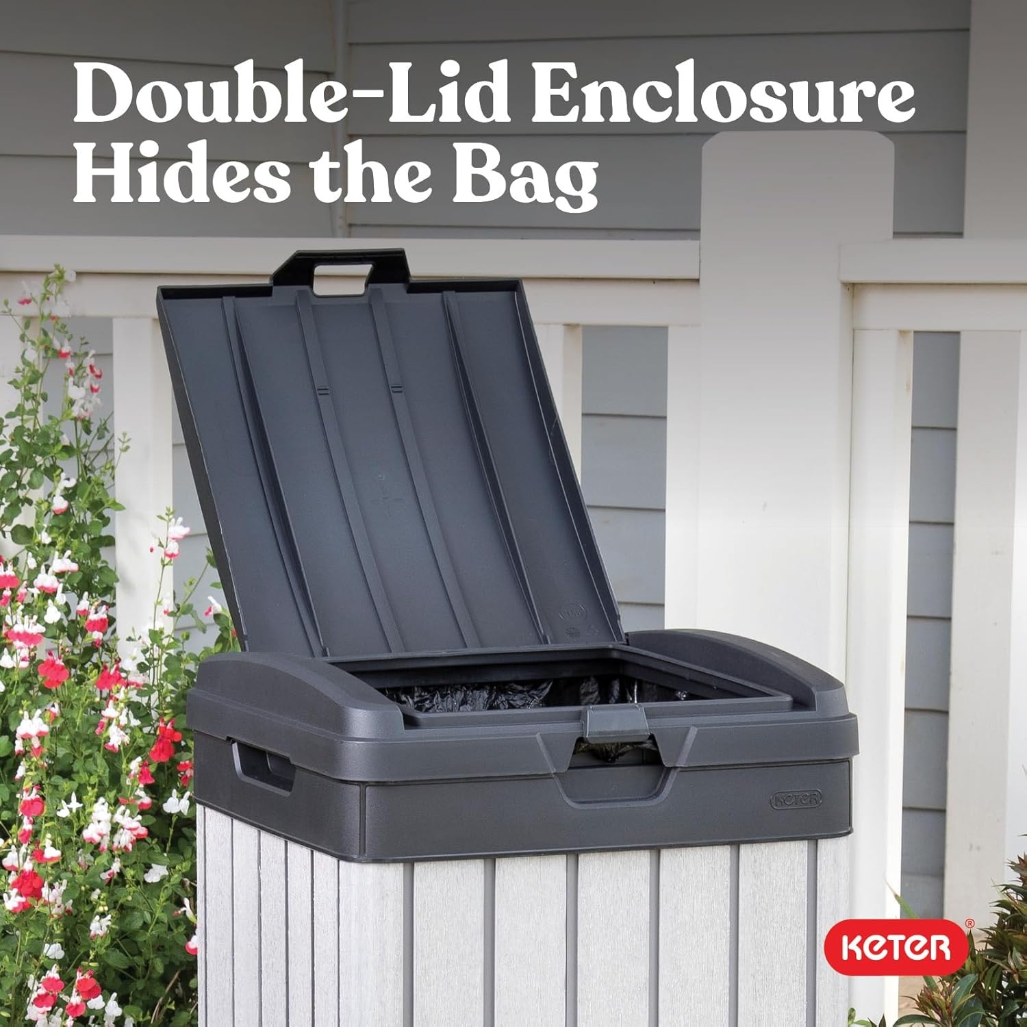 image:imageKeter Baltimore Resin 38 Gallon Outdoor Kitchen Trash Can with Lid and Drip Tray for Easy CleaningPerfect for Patio Dining BlackRockford