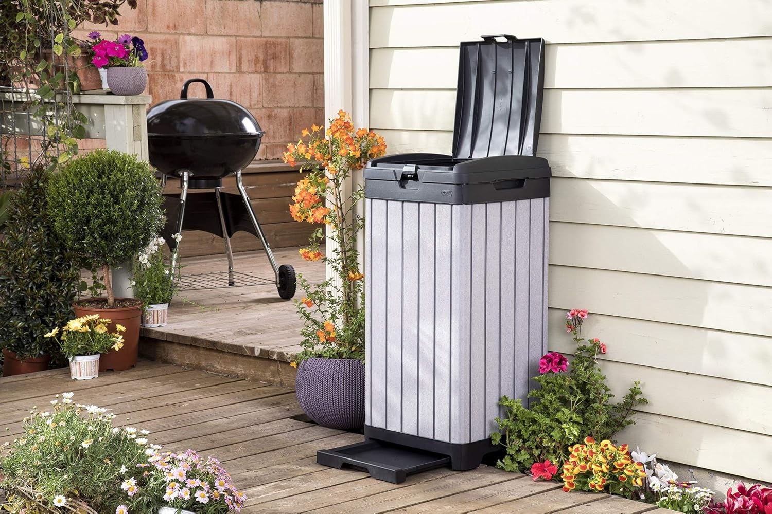 image:imageKeter Baltimore Resin 38 Gallon Outdoor Kitchen Trash Can with Lid and Drip Tray for Easy CleaningPerfect for Patio Dining BlackRockford