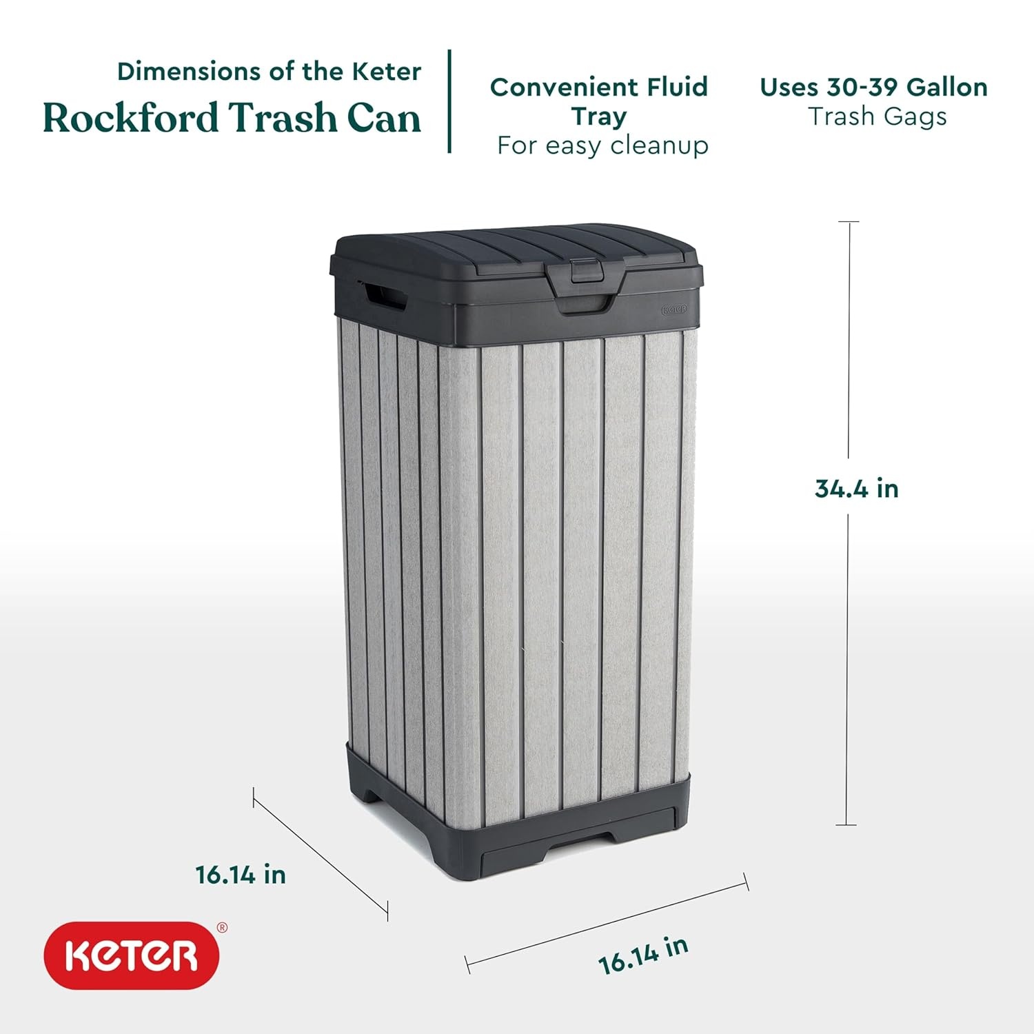image:imageKeter Baltimore Resin 38 Gallon Outdoor Kitchen Trash Can with Lid and Drip Tray for Easy CleaningPerfect for Patio Dining BlackRockford