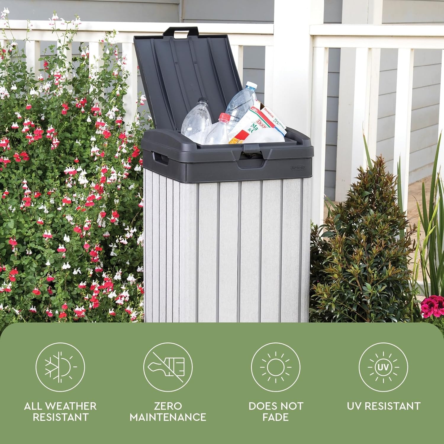image:imageKeter Baltimore Resin 38 Gallon Outdoor Kitchen Trash Can with Lid and Drip Tray for Easy CleaningPerfect for Patio Dining BlackRockford