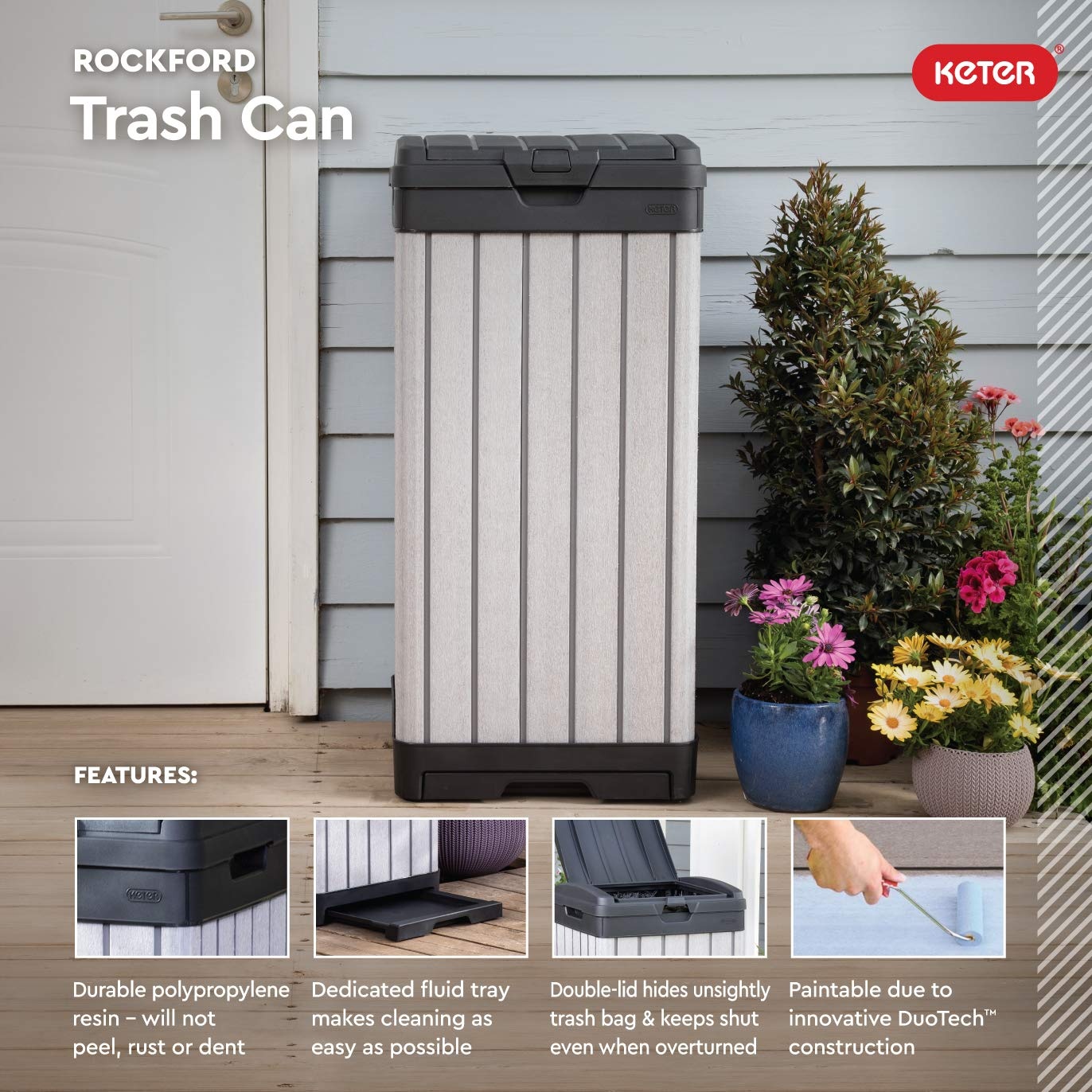 image:imageKeter Baltimore Resin 38 Gallon Outdoor Kitchen Trash Can with Lid and Drip Tray for Easy CleaningPerfect for Patio Dining BlackRockford