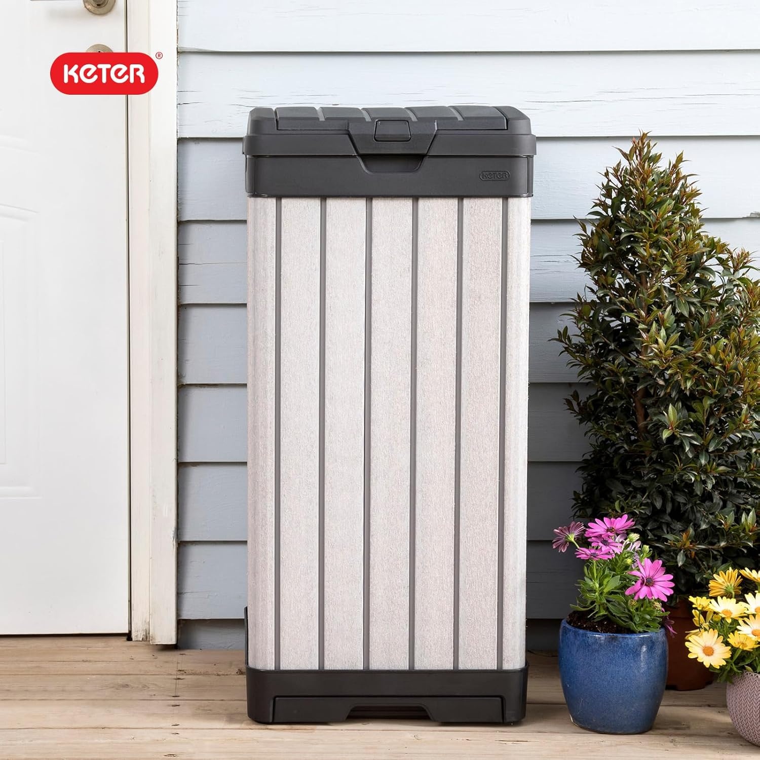 image:imageKeter Baltimore Resin 38 Gallon Outdoor Kitchen Trash Can with Lid and Drip Tray for Easy CleaningPerfect for Patio Dining BlackRockford
