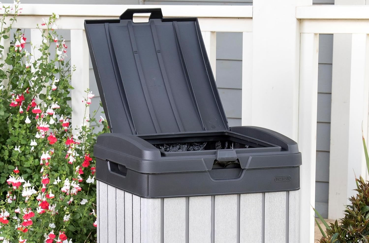 image:imageKeter Baltimore Resin 38 Gallon Outdoor Kitchen Trash Can with Lid and Drip Tray for Easy CleaningPerfect for Patio Dining BlackRockford