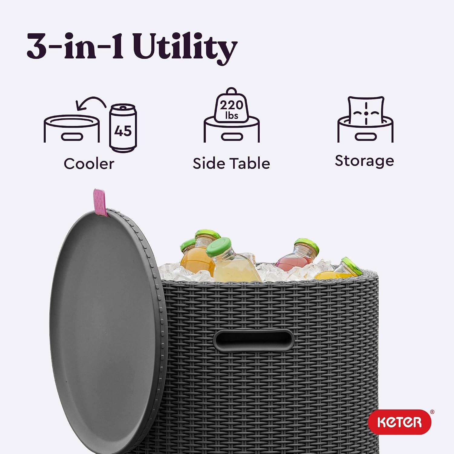 image:imageKeter Cool Side Table Cooler 3 in 1 Outdoor Patio Table and Ice Chest Storage Ideal Hot Tub Table Decor and Outdoor Patio Bar Portable Bar CappuccinoGraphite