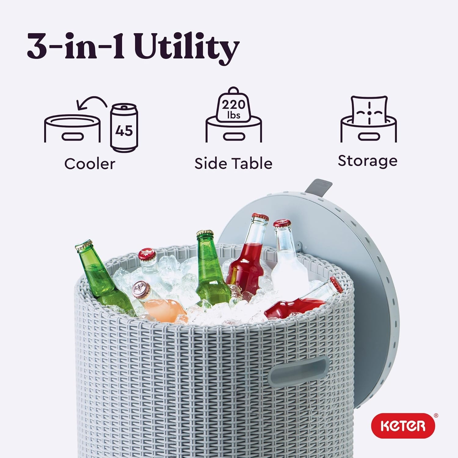 image:imageKeter Cool Side Table Cooler 3 in 1 Outdoor Patio Table and Ice Chest Storage Ideal Hot Tub Table Decor and Outdoor Patio Bar Portable Bar CappuccinoMisty blue