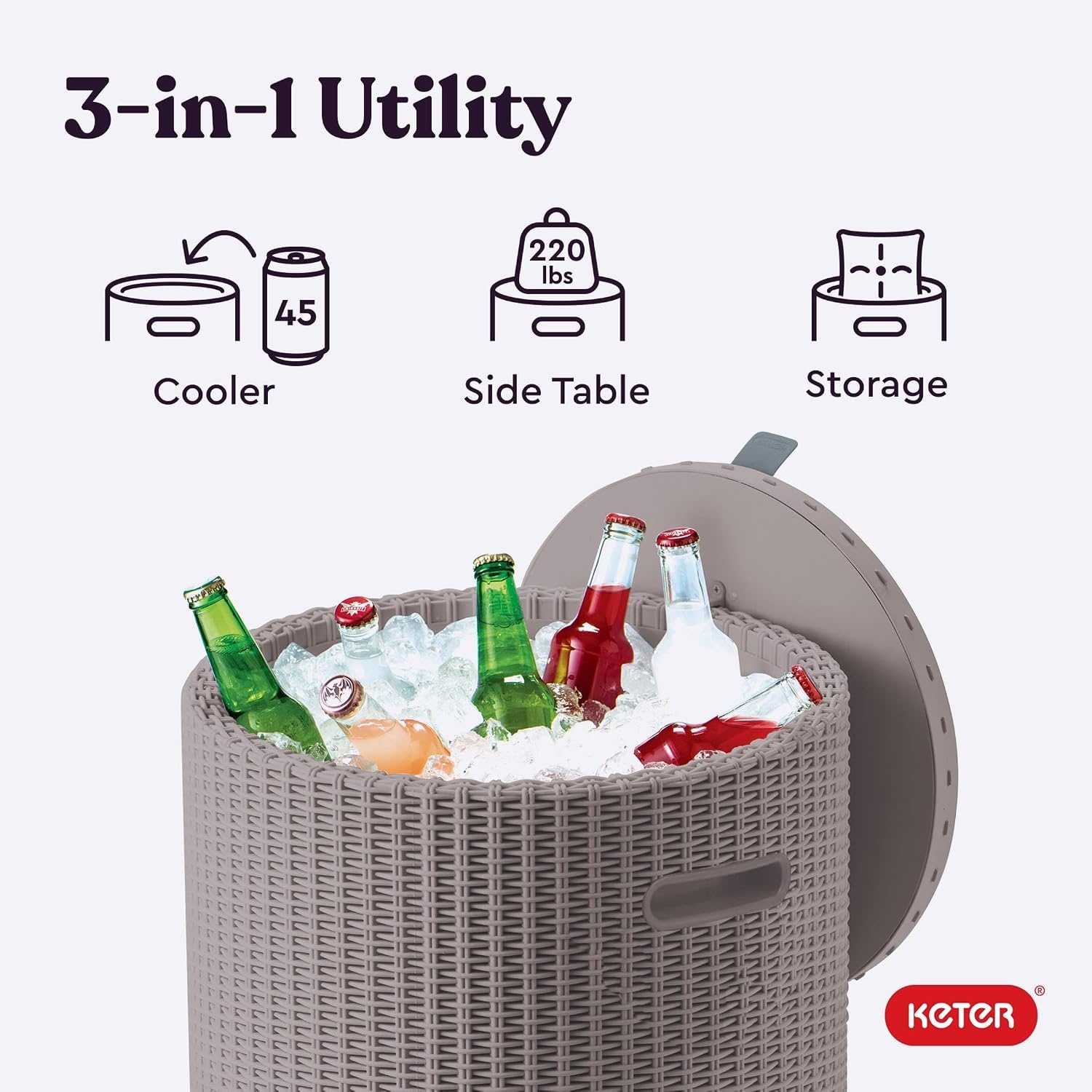 image:imageKeter Cool Side Table Cooler 3 in 1 Outdoor Patio Table and Ice Chest Storage Ideal Hot Tub Table Decor and Outdoor Patio Bar Portable Bar CappuccinoTaupe