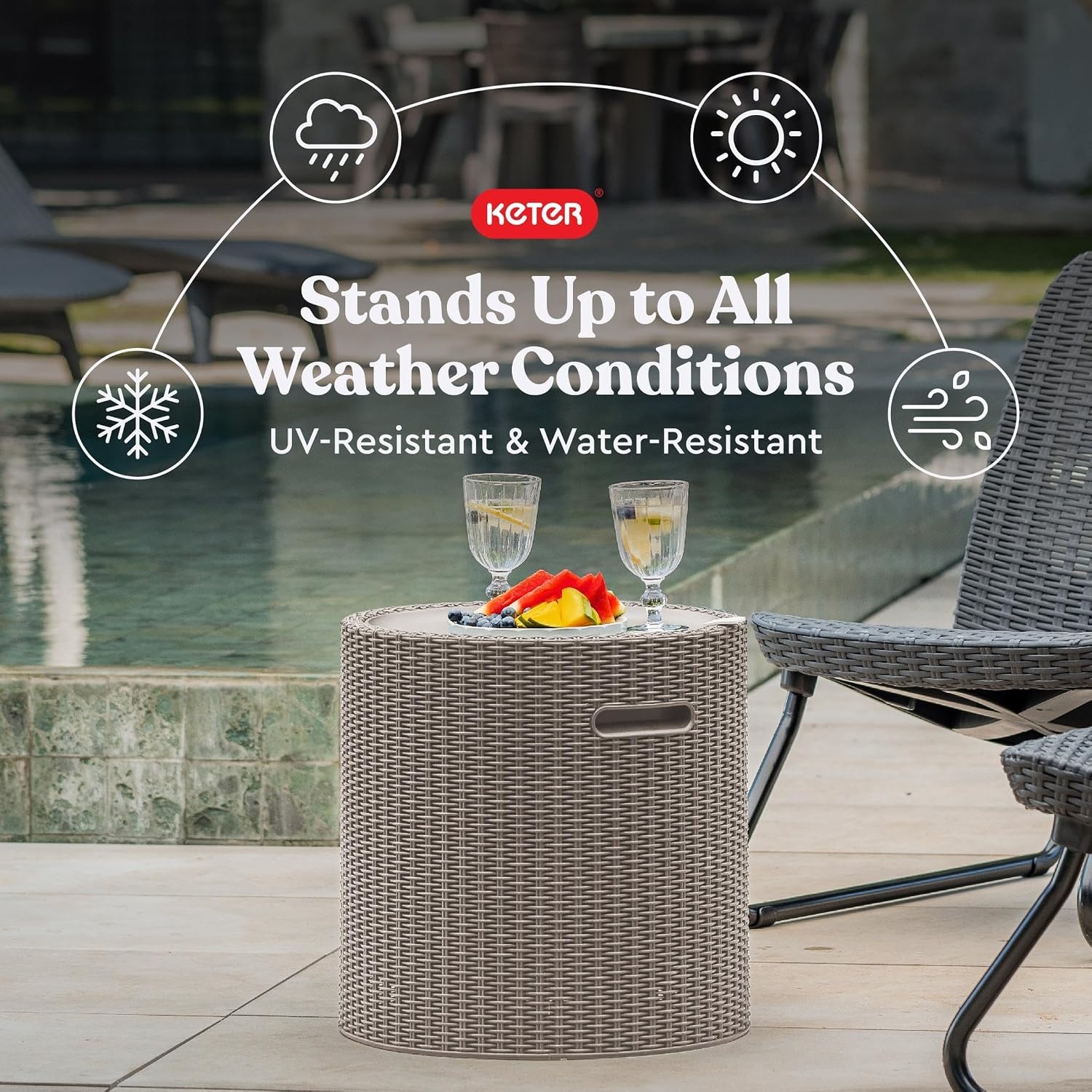 image:imageKeter Cool Side Table Cooler 3 in 1 Outdoor Patio Table and Ice Chest Storage Ideal Hot Tub Table Decor and Outdoor Patio Bar Portable Bar CappuccinoTaupe