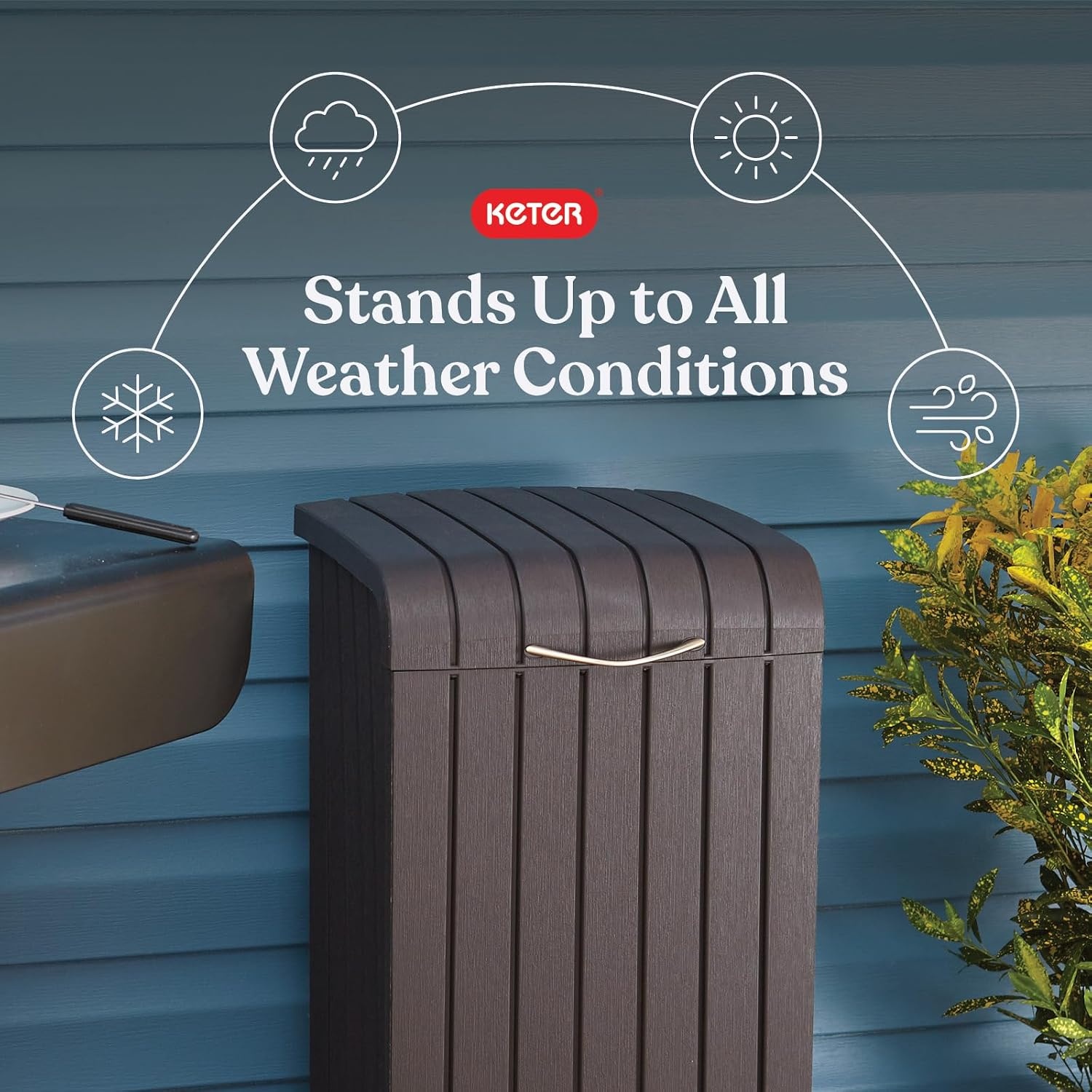 image:imageKeter Copenhagen 32 Gallon Resin Large Trash Can with Lid for Patio and Outdoor Kitchen Brown