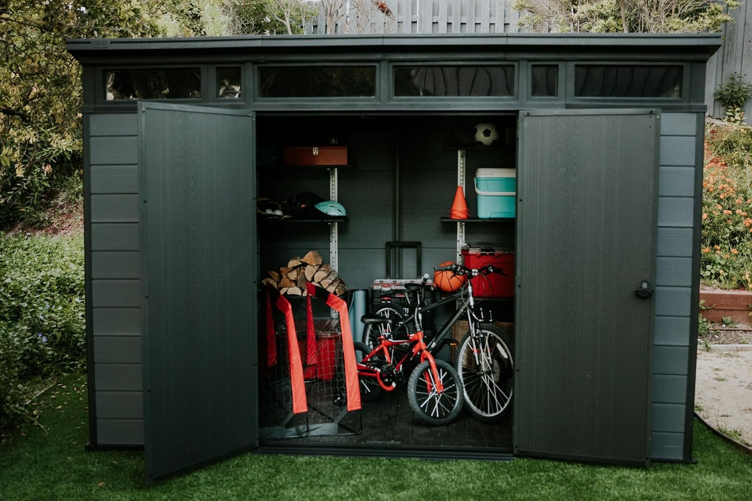 image:imageKeter Cortina 11x7 Ft AllWeather Storage Shed with Skylight Window Builtin Ventilation Customizable Walls amp Lockable Double Doors Graphite