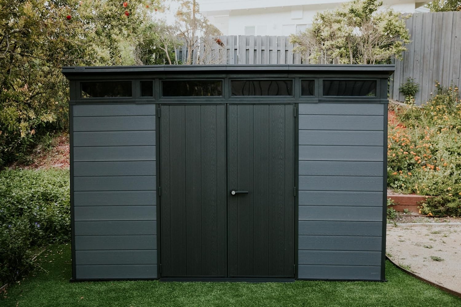 image:imageKeter Cortina 11x7 Ft AllWeather Storage Shed with Skylight Window Builtin Ventilation Customizable Walls amp Lockable Double Doors Graphite
