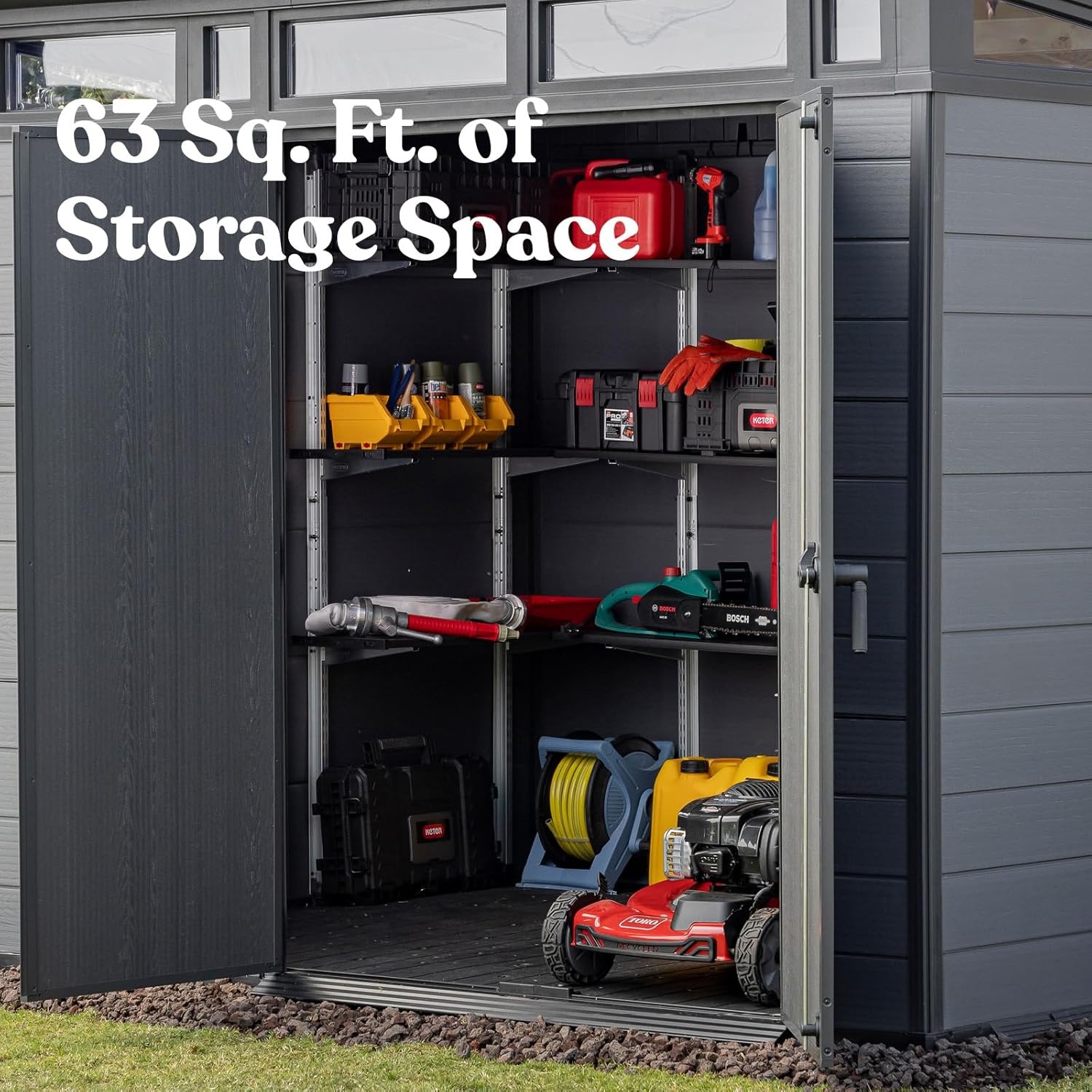 image:imageKeter Cortina 9x7 Ft AllWeather Storage Shed with Skylight Window Builtin Ventilation Customizable Walls amp Lockable Double Doors Graphite