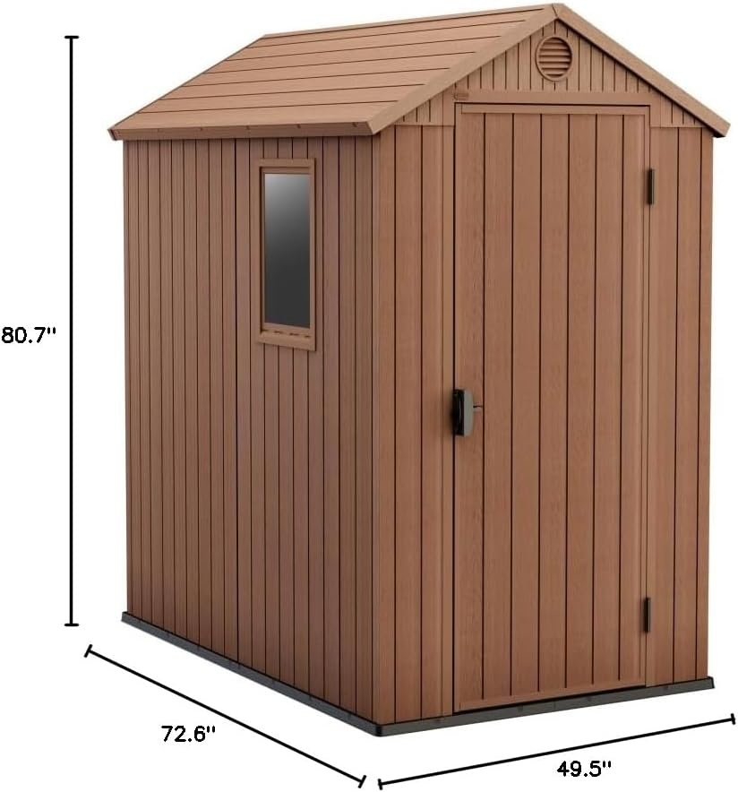 image:imageKeter Darwin 4x6 Resin Outdoor Storage Shed KitPerfect to Store Patio Furniture Garden Tools Bike Accessories Beach Chairs and Lawn Mower Brown