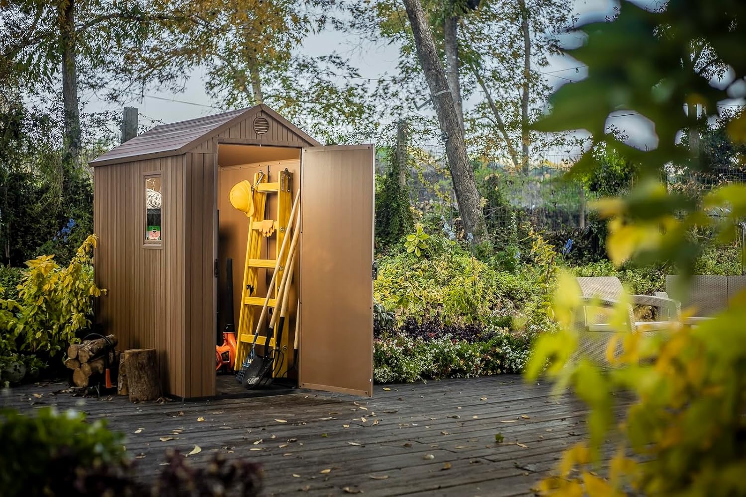 image:imageKeter Darwin 4x6 Resin Outdoor Storage Shed KitPerfect to Store Patio Furniture Garden Tools Bike Accessories Beach Chairs and Lawn Mower Brown