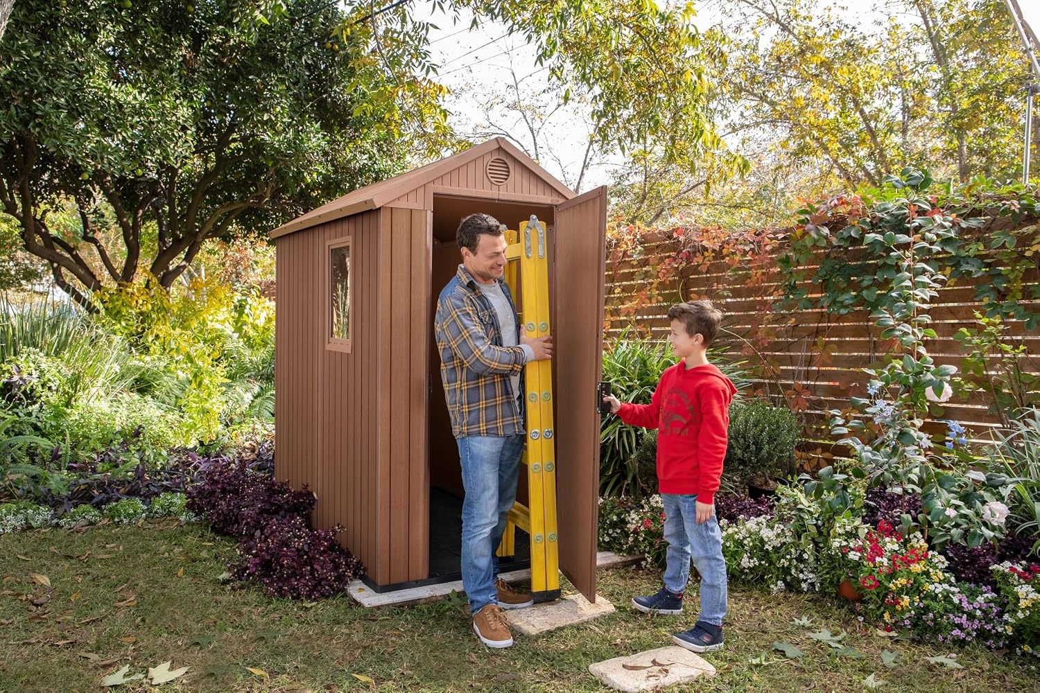image:imageKeter Darwin 4x6 Resin Outdoor Storage Shed KitPerfect to Store Patio Furniture Garden Tools Bike Accessories Beach Chairs and Lawn Mower Brown