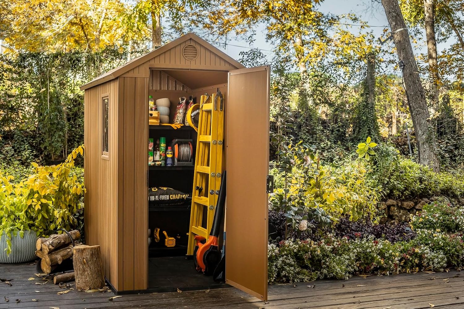 image:imageKeter Darwin 4x6 Resin Outdoor Storage Shed KitPerfect to Store Patio Furniture Garden Tools Bike Accessories Beach Chairs and Lawn Mower Brown