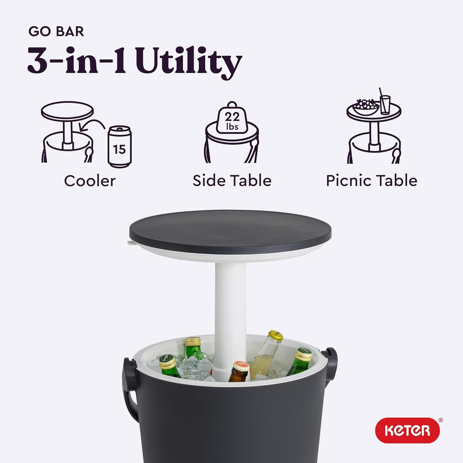 image:imageKeter Go Bar 42 Gallon Portable Beer and Wine Cooler with Handle and Pop Up Outdoor Table Perfect for Your Patio Picnic and Beach Accessories GraphiteGraphite