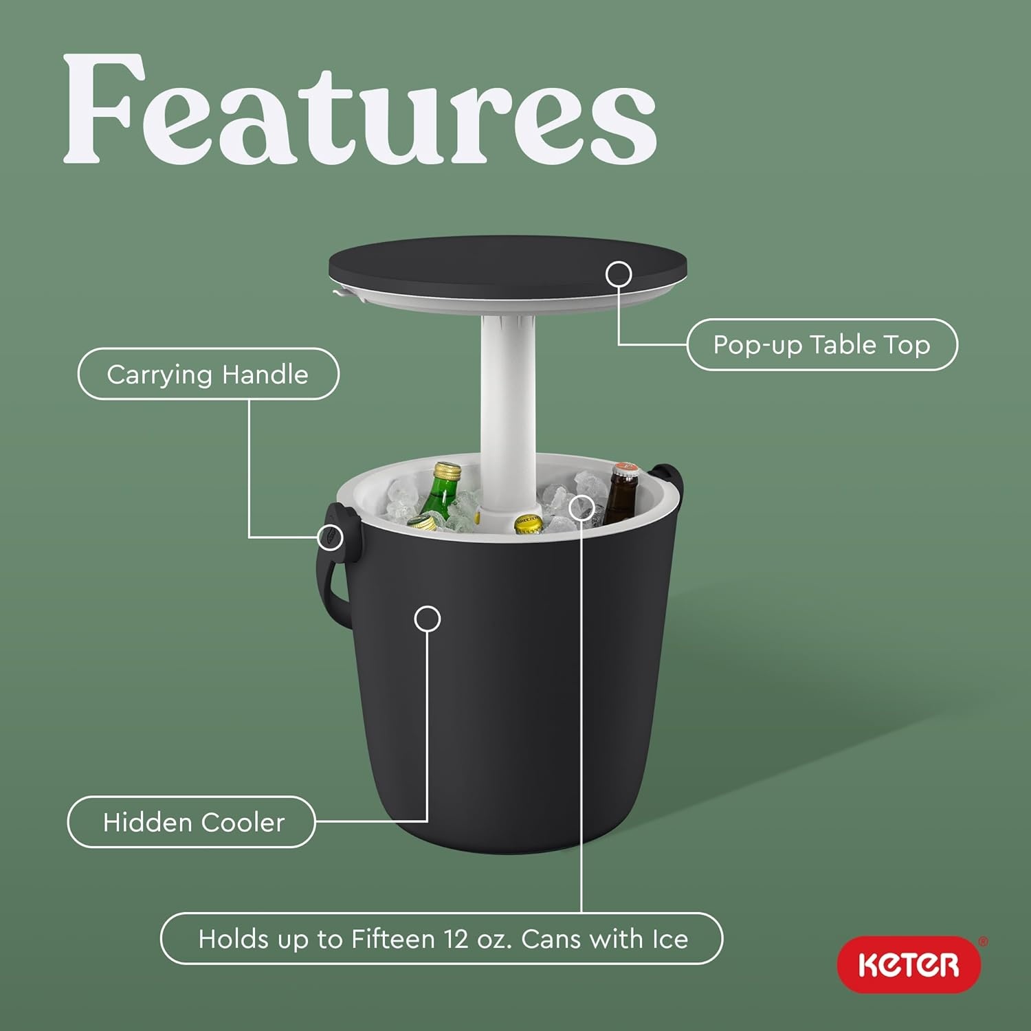 image:imageKeter Go Bar 42 Gallon Portable Beer and Wine Cooler with Handle and Pop Up Outdoor Table Perfect for Your Patio Picnic and Beach Accessories GraphiteGraphite