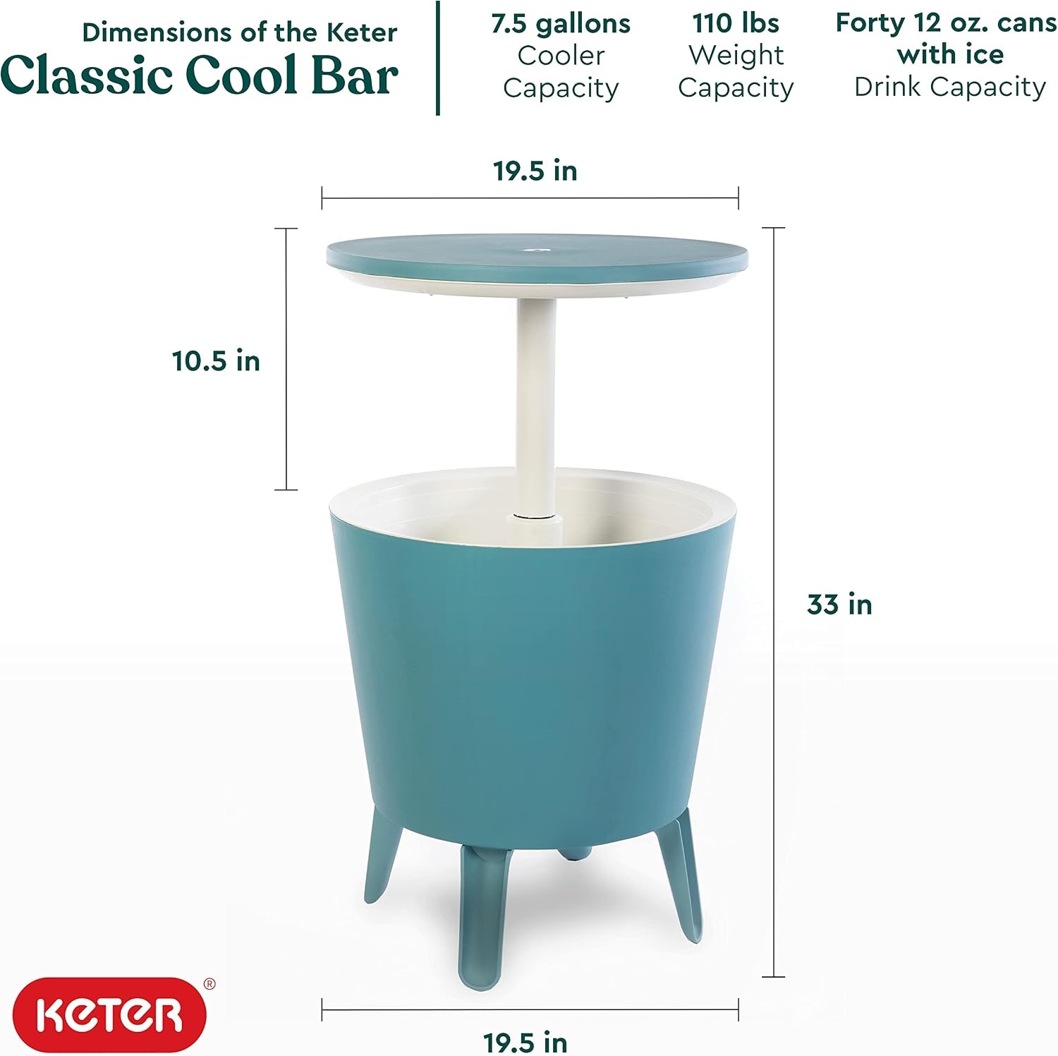 image:imageKeter Modern Cool Bar Outdoor Patio Furniture and Hot Tub Side Table with 75 Gallon Beer and Wine Cooler TealTeal