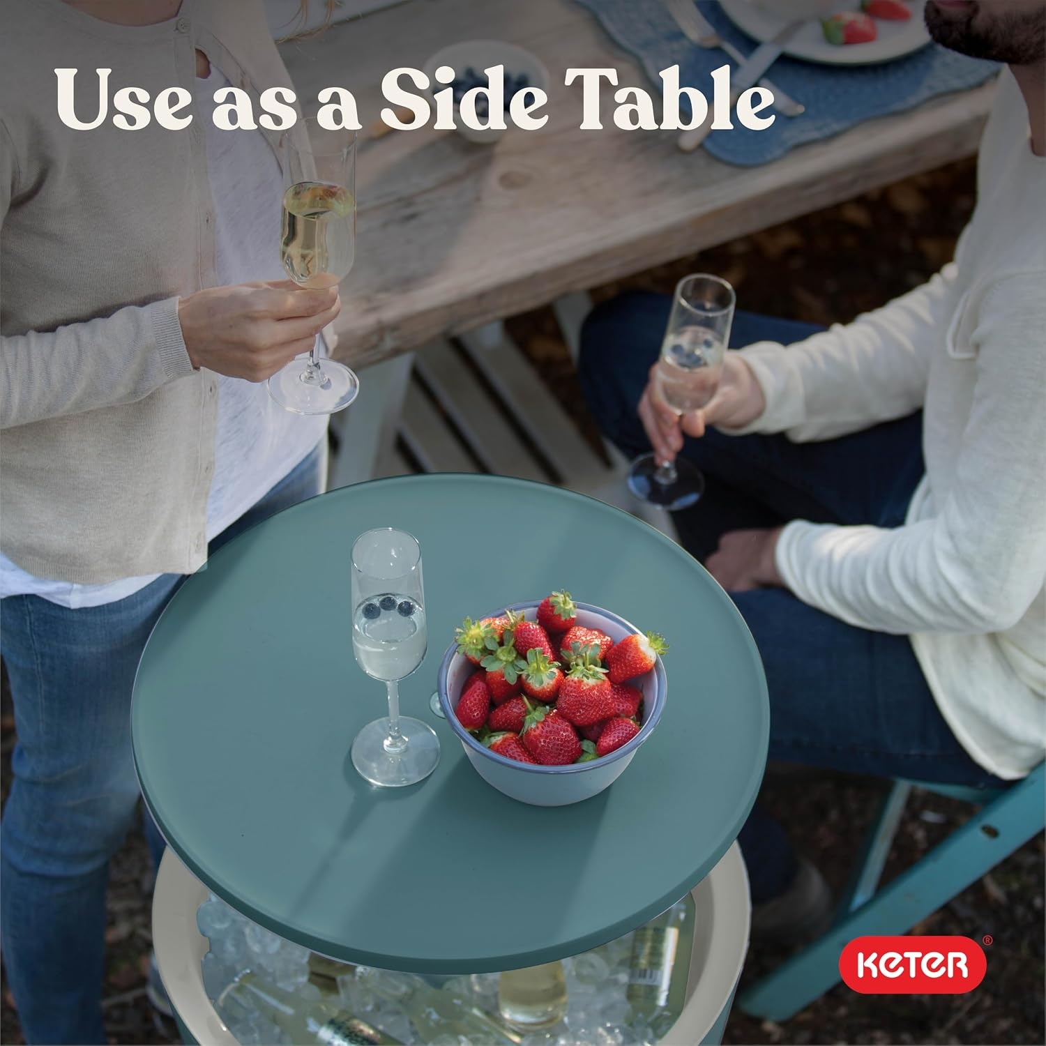 image:imageKeter Modern Cool Bar Outdoor Patio Furniture and Hot Tub Side Table with 75 Gallon Beer and Wine Cooler TealTeal