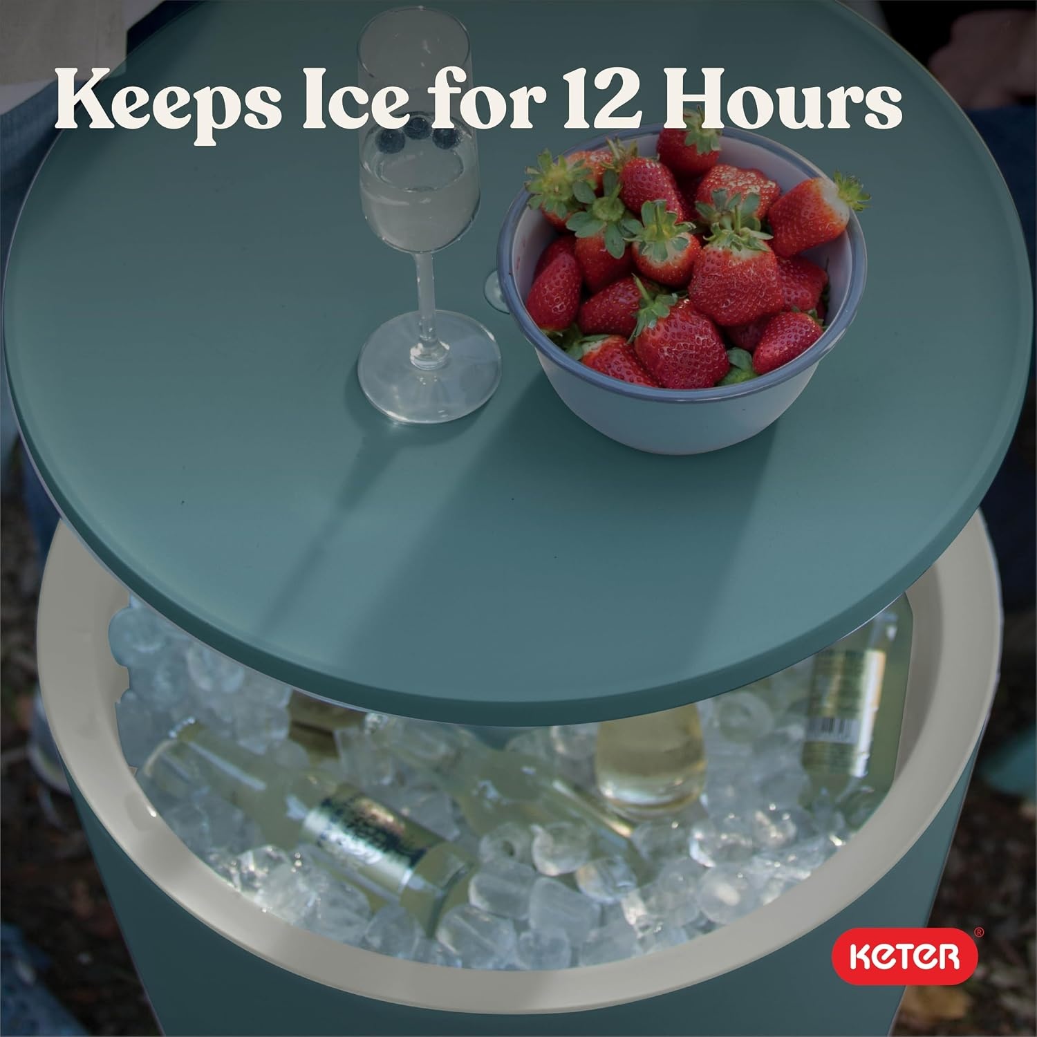 image:imageKeter Modern Cool Bar Outdoor Patio Furniture and Hot Tub Side Table with 75 Gallon Beer and Wine Cooler TealTeal