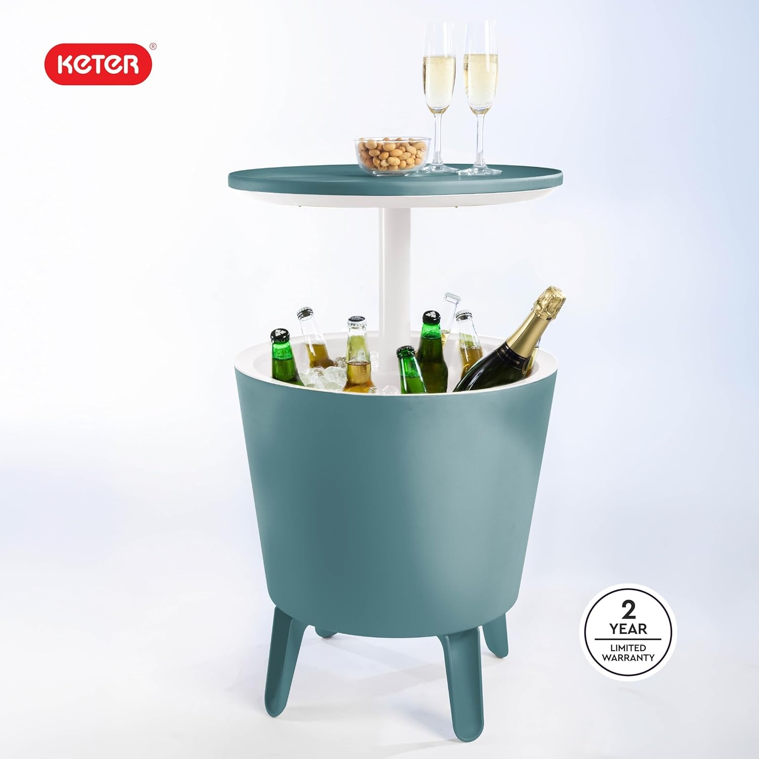 image:imageKeter Modern Cool Bar Outdoor Patio Furniture and Hot Tub Side Table with 75 Gallon Beer and Wine Cooler TealTeal