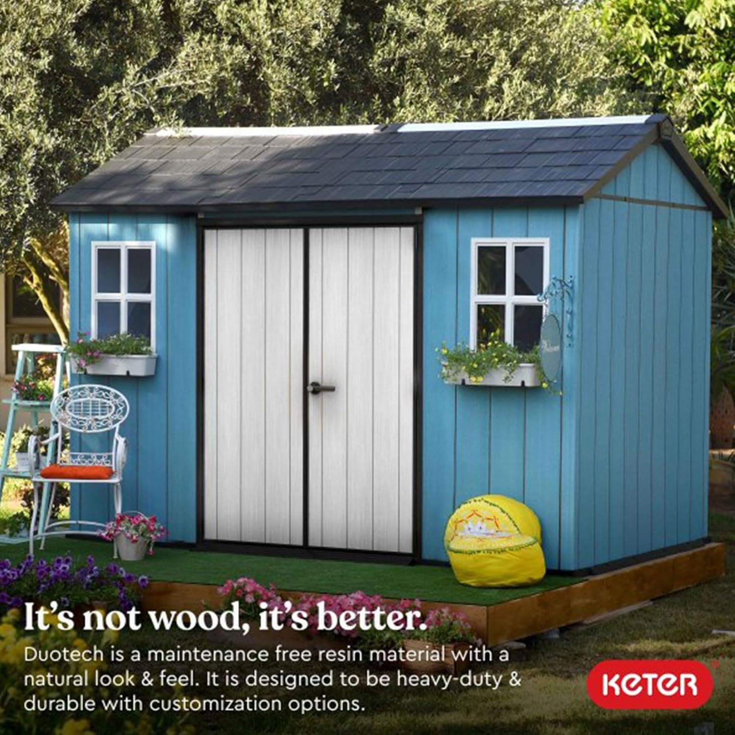 image:imageKeter Oakland 11 x 75 Ft Spacious Heavy Duty Storage Shed for Organizing Garden Accessories and Outdoor Tools with Double Doors High Ceiling Gray