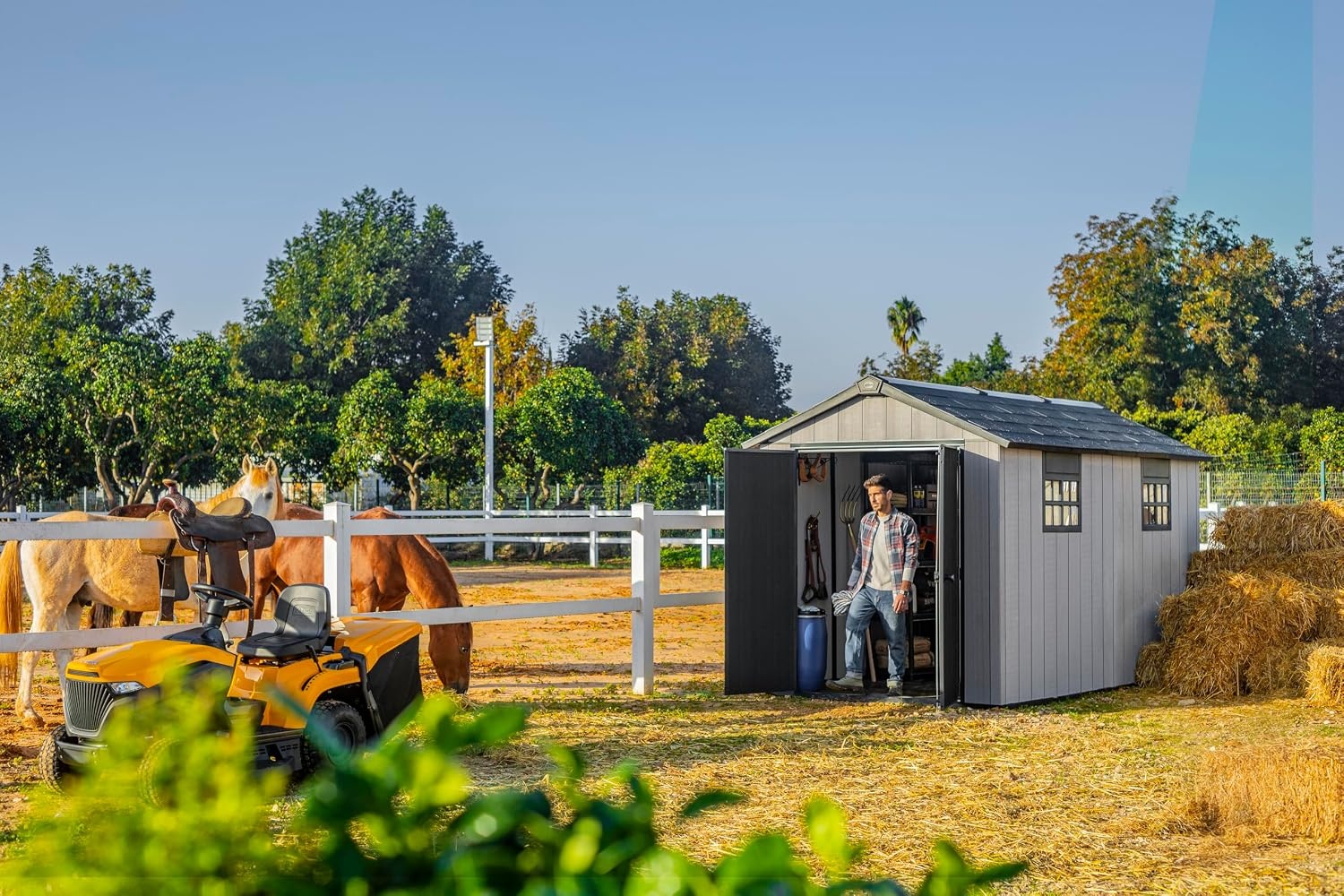 image:imageKeter Oakland Extension 75x13 Ft AllWeather Storage Shed with Skylight Window Builtin Ventilation Customizable Walls amp Lockable Double Doors Grey