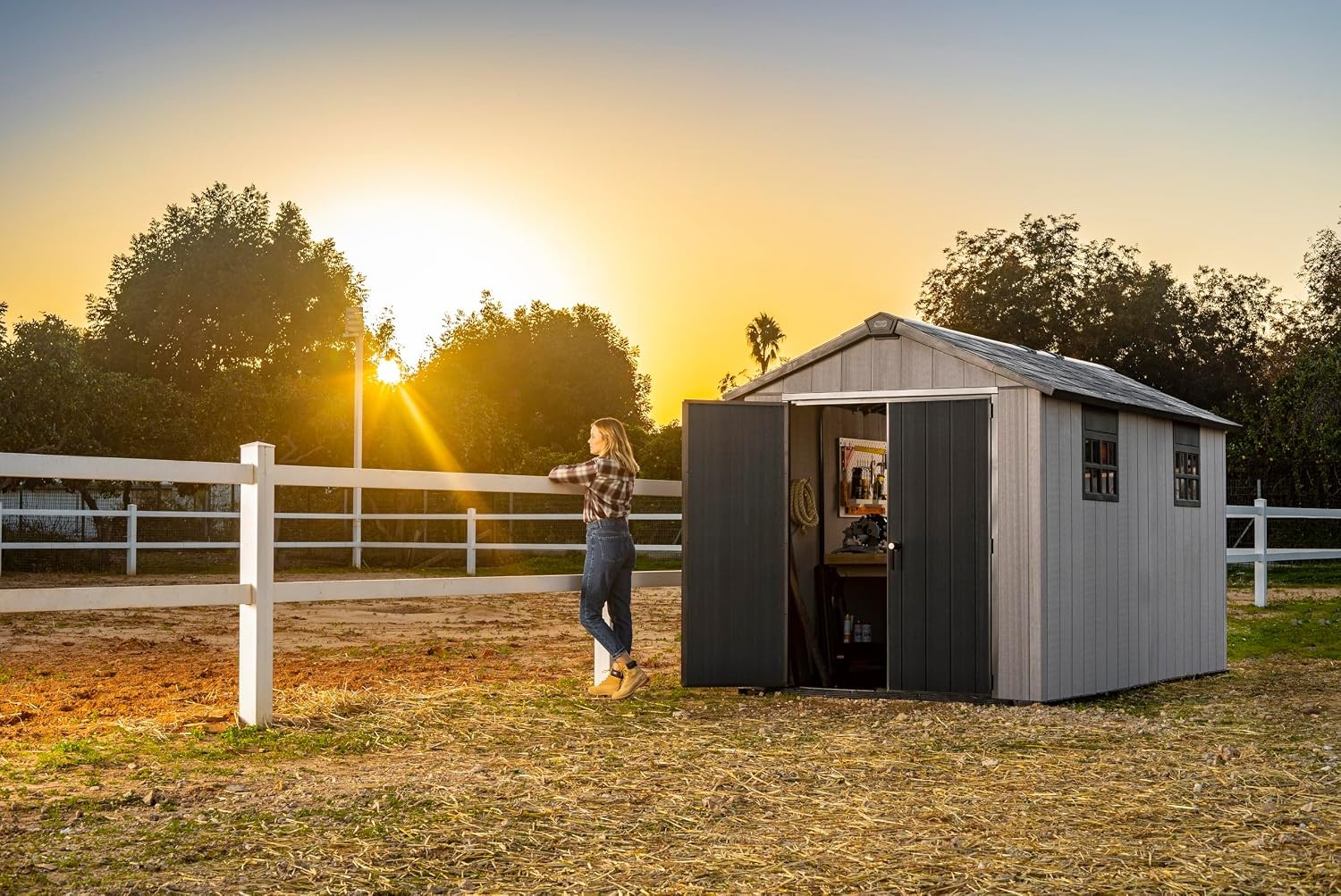 image:imageKeter Oakland Extension 75x13 Ft AllWeather Storage Shed with Skylight Window Builtin Ventilation Customizable Walls amp Lockable Double Doors Grey