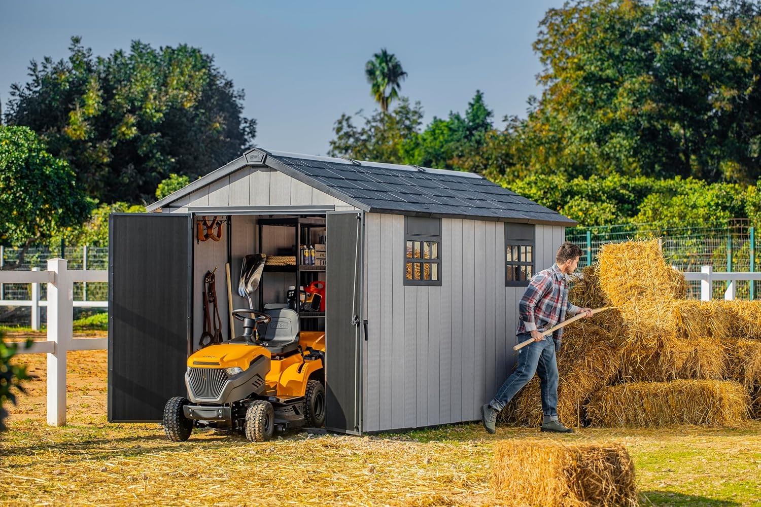 image:imageKeter Oakland Extension 75x13 Ft AllWeather Storage Shed with Skylight Window Builtin Ventilation Customizable Walls amp Lockable Double Doors Grey