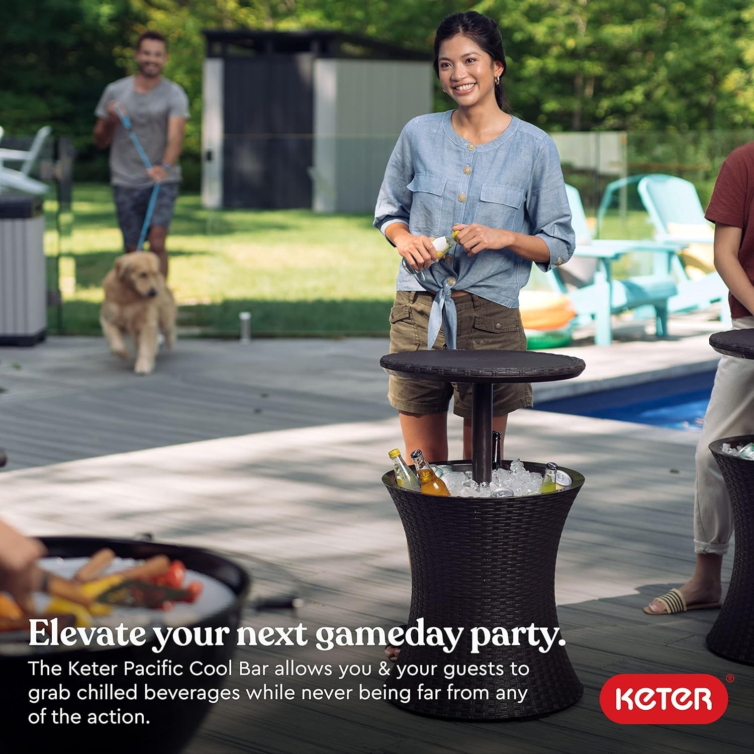 image:imageKeter Pacific Cool Bar Outdoor Patio Furniture and Hot Tub Side Table with 75 Gallon Beer and Wine Cooler Dark GreyBrown