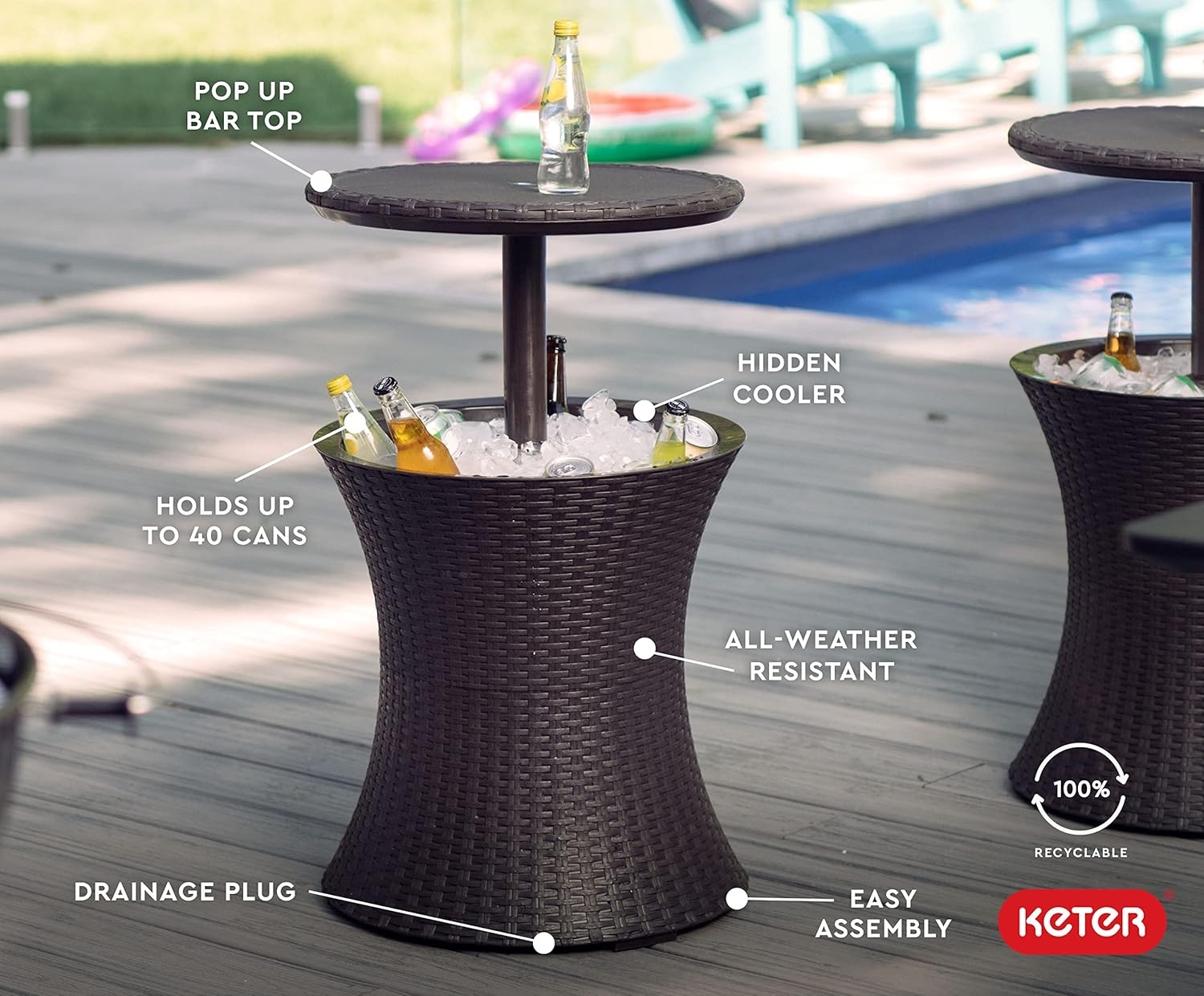 image:imageKeter Pacific Cool Bar Outdoor Patio Furniture and Hot Tub Side Table with 75 Gallon Beer and Wine Cooler Dark GreyBrown