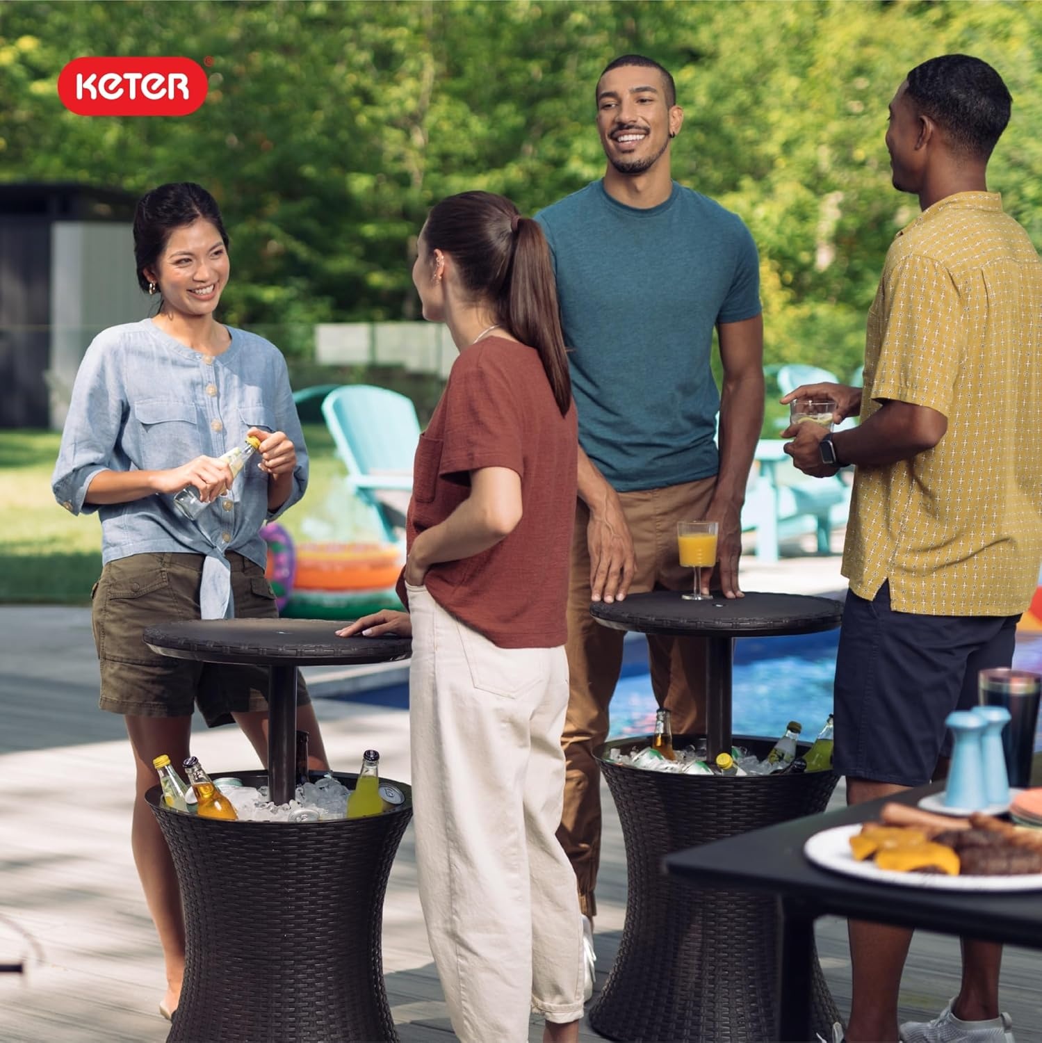 image:imageKeter Pacific Cool Bar Outdoor Patio Furniture and Hot Tub Side Table with 75 Gallon Beer and Wine Cooler Dark GreyBrown