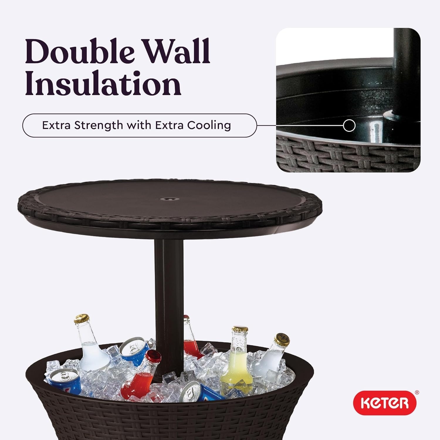 image:imageKeter Pacific Cool Bar Outdoor Patio Furniture and Hot Tub Side Table with 75 Gallon Beer and Wine Cooler Dark GreyBrown
