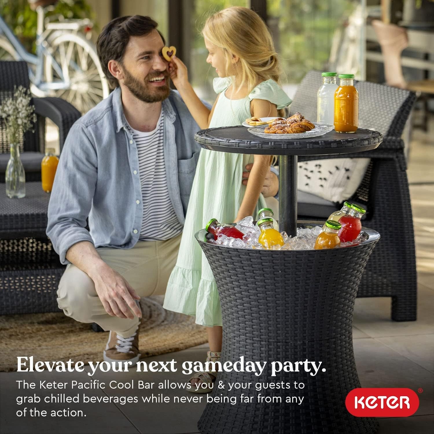 image:imageKeter Pacific Cool Bar Outdoor Patio Furniture and Hot Tub Side Table with 75 Gallon Beer and Wine Cooler Dark GreyDark Grey