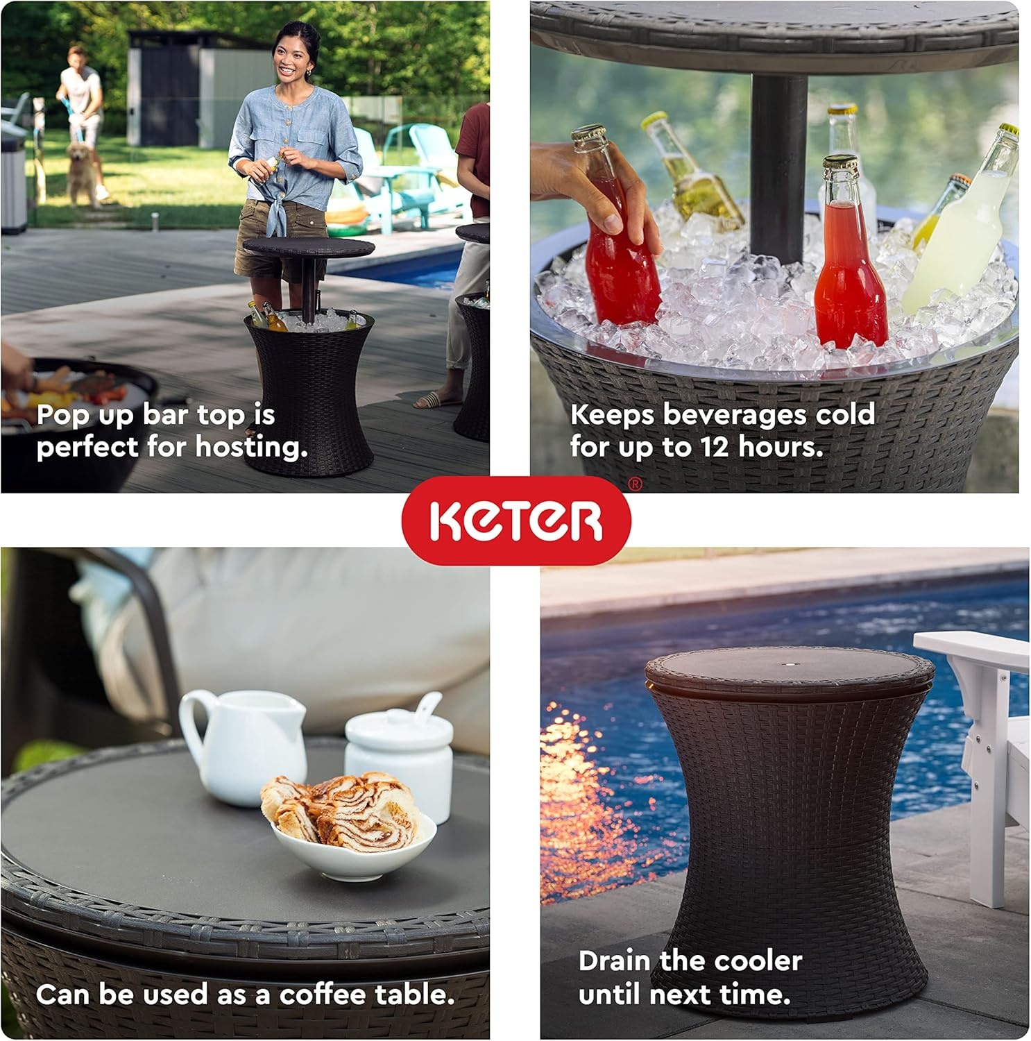 image:imageKeter Pacific Cool Bar Outdoor Patio Furniture and Hot Tub Side Table with 75 Gallon Beer and Wine Cooler Dark GreyDark Grey